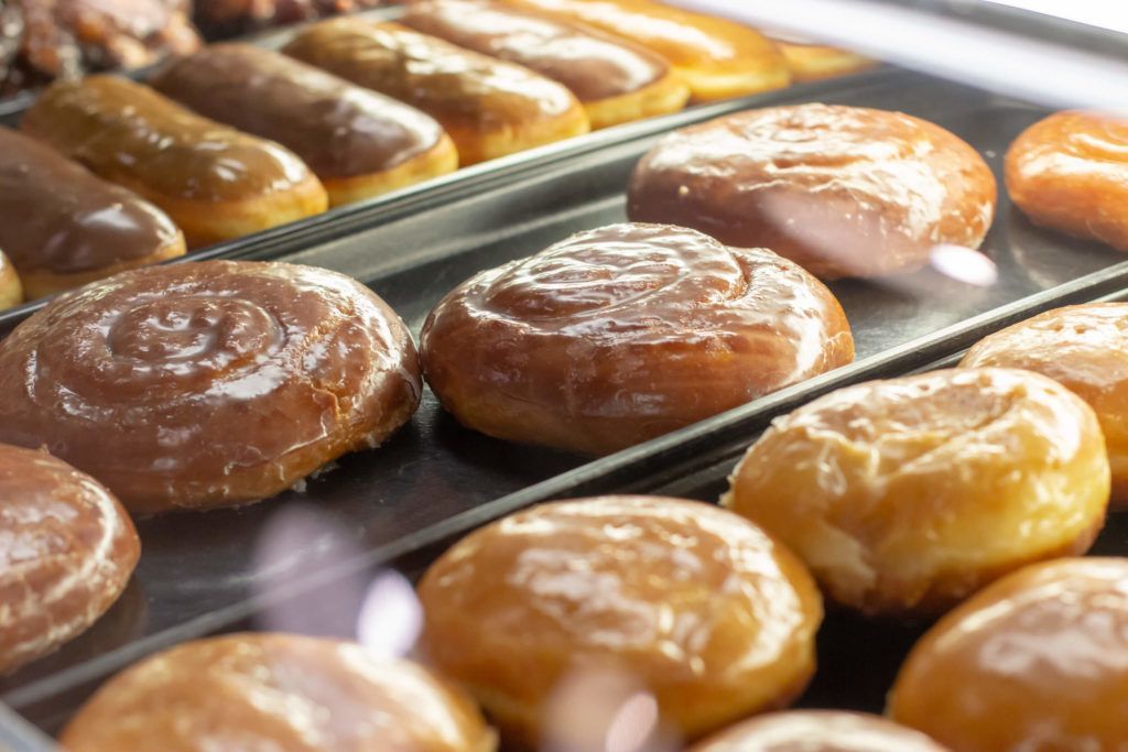 Trays of freshly made donuts at The Donut Run